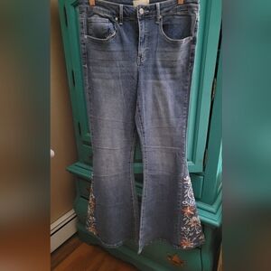 Altar'd State Flare Bell Bottom Jeans with Floral Embroidery